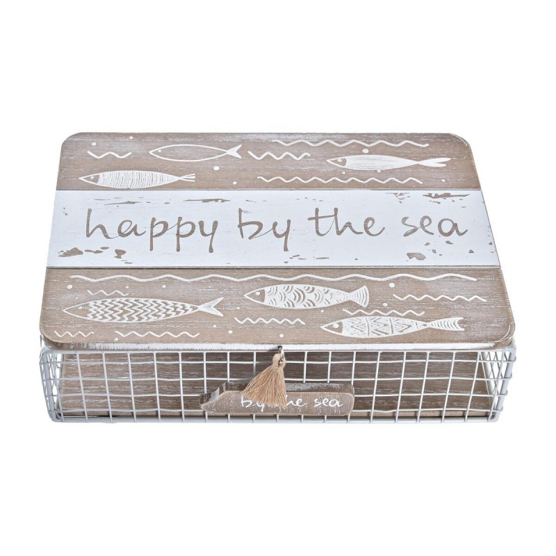Boîte Décorative DKD Home Decor Métal Bois Blanc (24 x 16 x 6 cm) - Article pour la maison à prix grossiste