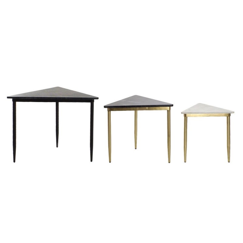 Set of 3 Tables Gigognes DKD Home Decor Black Gold Metal White Green Marble Modern (68 x 46.5 x 53 cm) (3 Units) - Article for the home at wholesale prices