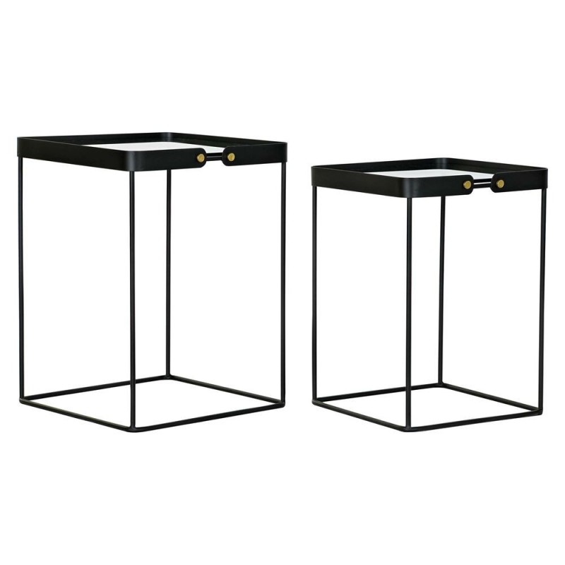 Set of 2 Nesting Tables DKD Home Decor Glass Black Gold Metal (42 x 42 x 56 cm) (2 pcs) - Article for the home at wholesale prices