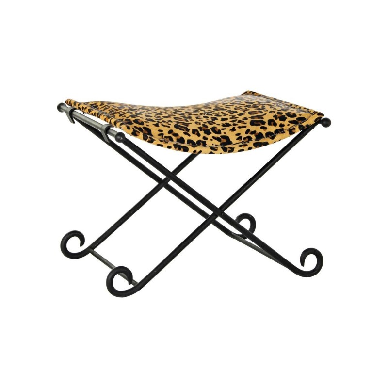 Footrest DKD Home Decor Black Metal Brown Leather Leopard (55 x 45 x 41 cm) - Article for the home at wholesale prices