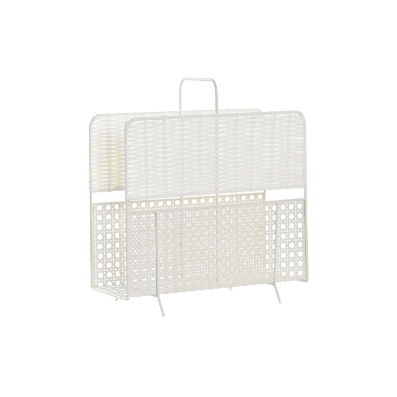DKD Home Decor Natural Metal White Wicker magazine rack (36.5 x 15 x 41 cm) - Article for the home at wholesale prices