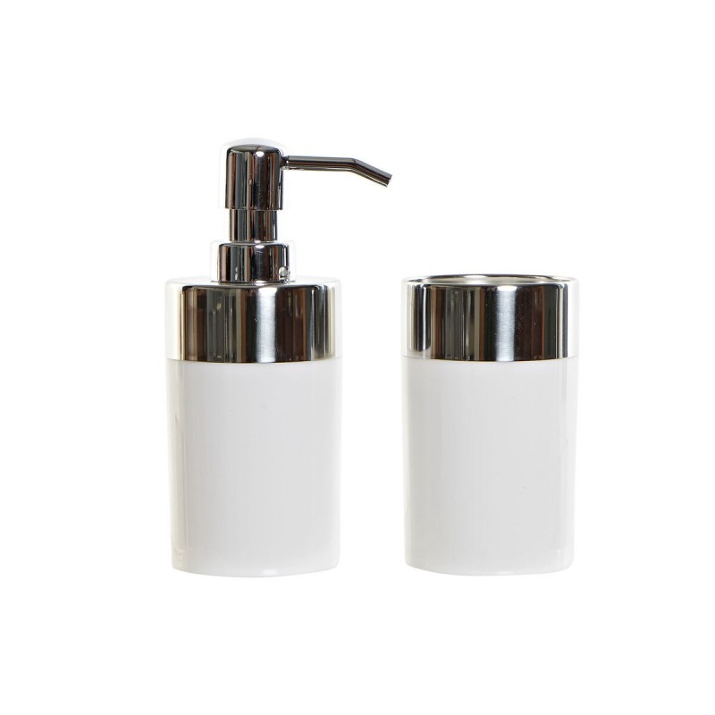 Ensemble de Bain DKD Home Decor Argenté Aluminium Blanc PS (6,6 x 6,6 x 16,2 cm) - distributeur de savon à prix de gros