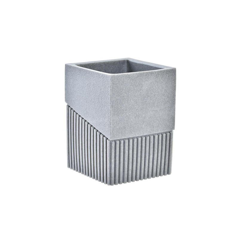 Toothbrush holder DKD Home Decor Grey Aluminium Resin (7.6 x 7.6 x 10 cm) - Article for the home at wholesale prices