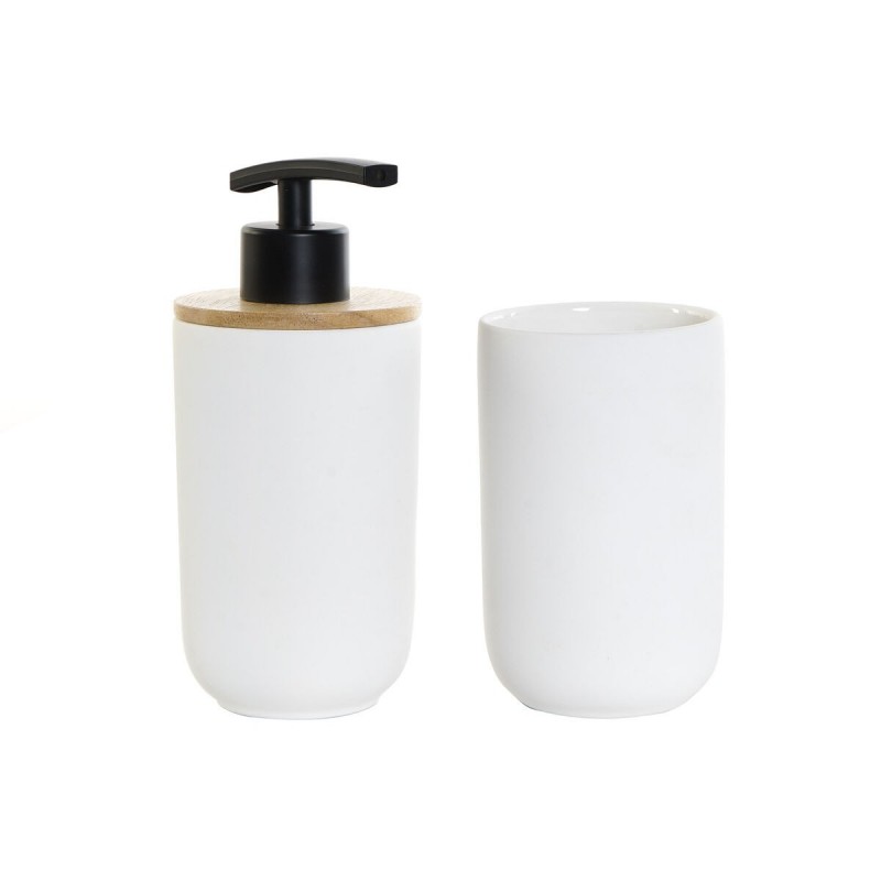 Ensemble de Bain DKD Home Decor Blanc Bambou Grès Scandinave (8 x 8 x 18 cm) (2 Pièces) à prix grossiste - Article pour la maison à prix de gros