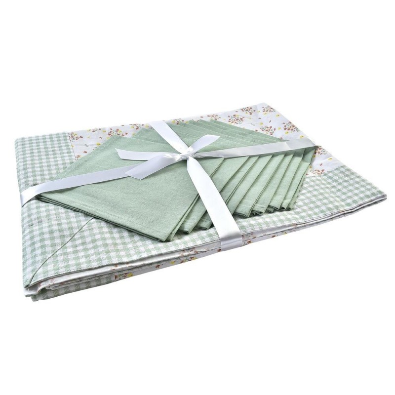 Table linen set DKD Home Decor Flowers Polyester Cotton Green (150 x 250 x 0.5 cm) - Article for the home at wholesale prices