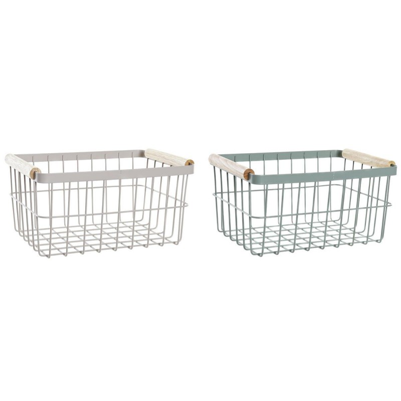 DKD Home Decor Metal Rod Basket Vintage Pine (30.5 x 20 x 14.5 cm) (2 Units) - Article for the home at wholesale prices