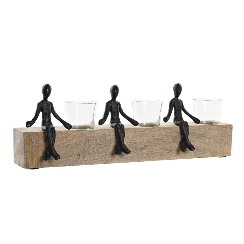 Candleholder DKD Home Decor Glass Black Brown Transparent Aluminium Mango wood (43 x 9 x 14 cm) - Article for the home at wholesale prices