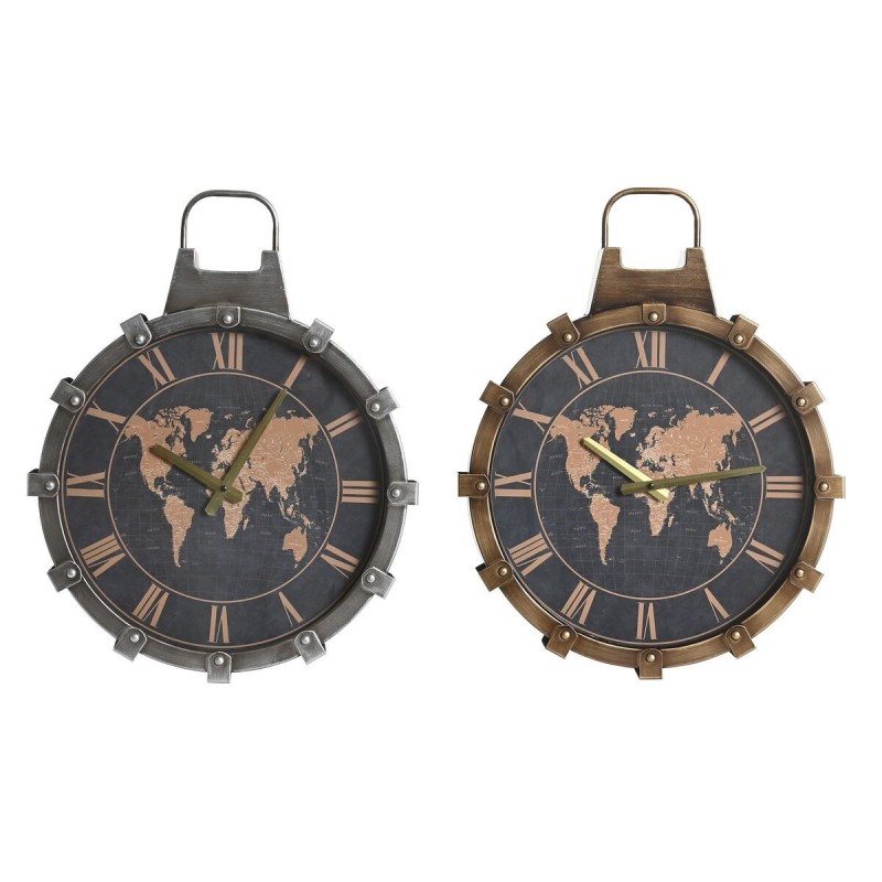 Horloge Murale DKD Home Decor Verre Argenté Doré Fer Mappemonde (42 x 8,5 x 54 cm) à prix grossiste - Article pour la maison à prix de gros