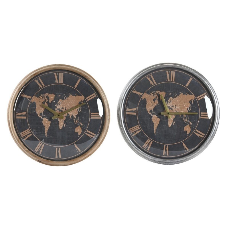 Horloge Murale DKD Home Decor Verre Argenté Noir Doré Fer Mappemonde (46 x 6,5 x 46 cm) à prix de gros - Article pour la maison à prix grossiste