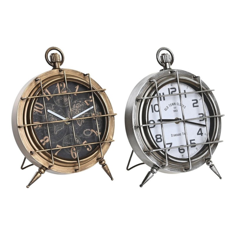 Horloge de table DKD Home Decor Mappemonde Verre Argenté Noir Doré Blanc Fer (22 x 17 x 29 cm) (2 Unités) - Article pour la maison à prix grossiste