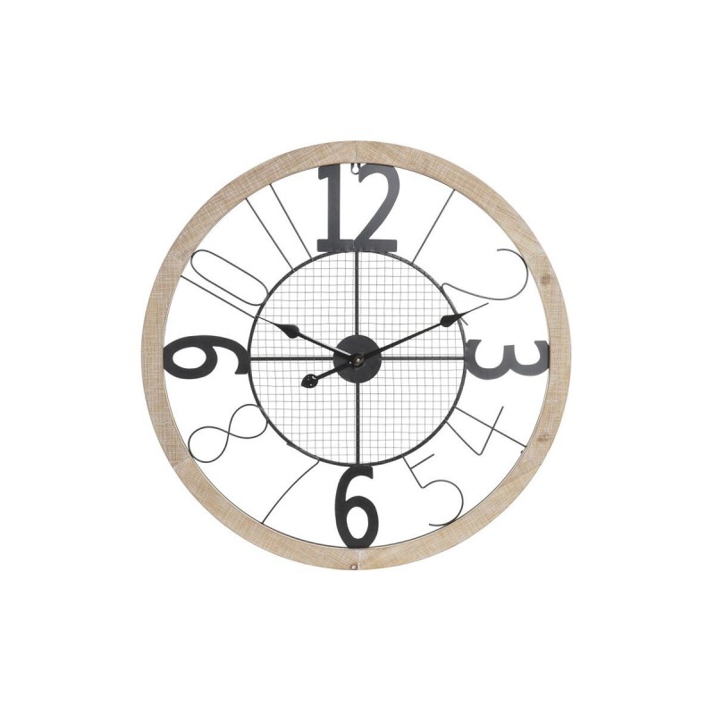 Wall clock DKD Home Decor Natural Black MDF Iron (70 x 4 x 70 cm) - Article for the home at wholesale prices