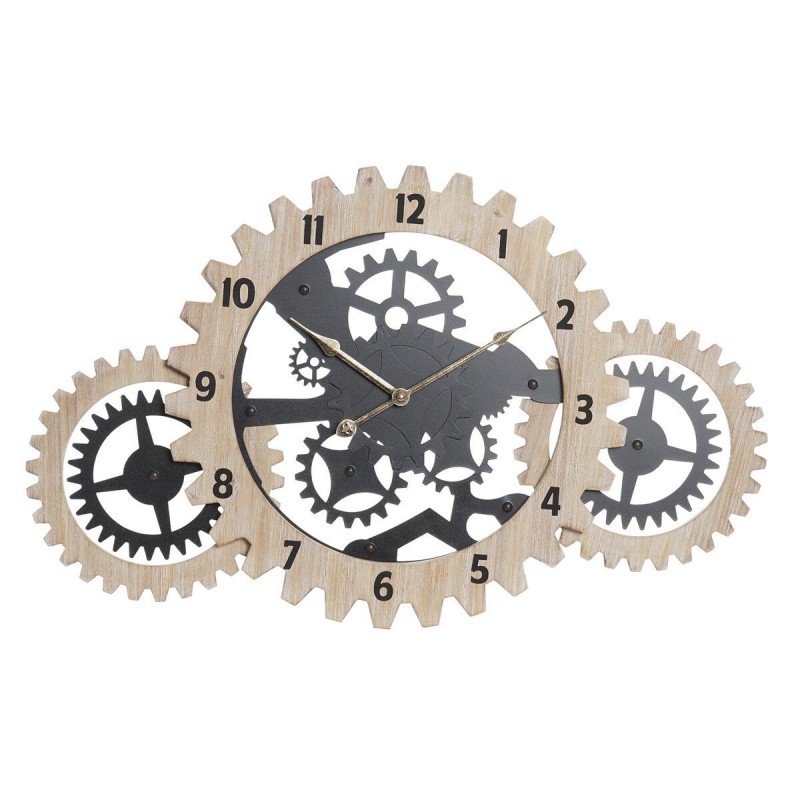 Wall Clock DKD Home Decor Naturel Noir MDF Engrenage (70 x 4 x 45 cm) - Article for the home at wholesale prices
