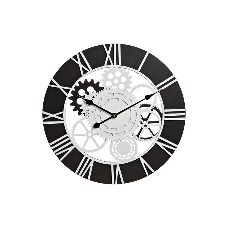 Horloge Murale DKD Home Decor Bois Noir Blanc Fer Engrenage (60 x 4 x 60 cm) - Article pour la maison à prix grossiste