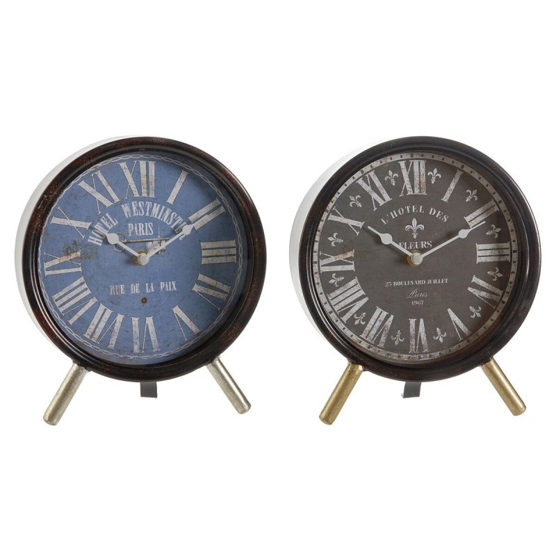 Horloge de table DKD Home Decor Verre Noir Bleu Métal (20,5 x 5 x 24 cm) (2 Unités) - Article pour la maison à prix de gros