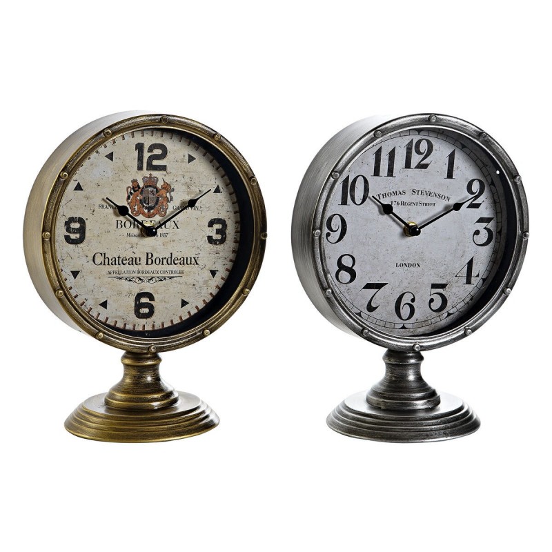 Horloge de table DKD Home Decor Verre Argenté Doré Métal (20,5 x 13,5 x 28 cm) (2 Unités) - Article pour la maison à prix de gros