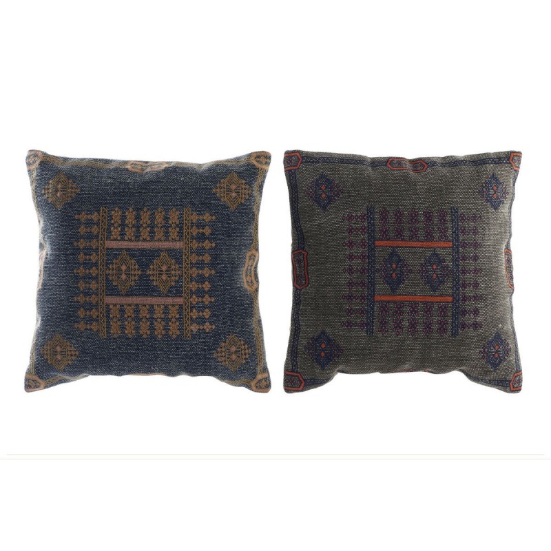 DKD Home Decor Blue Orange Polyester Cotton Aluminium Geometric Arabian Cushion (50 x 10 x 50 cm) (2 Units) - Article for the home at wholesale prices