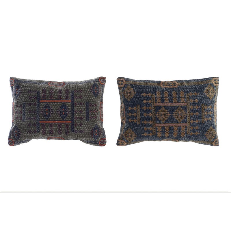 Cushion DKD Home Decor Blue Orange Polyester Cotton Aluminium Geometric Arabian (50 x 10 x 35 cm) (2 Units) - Article for the home at wholesale prices