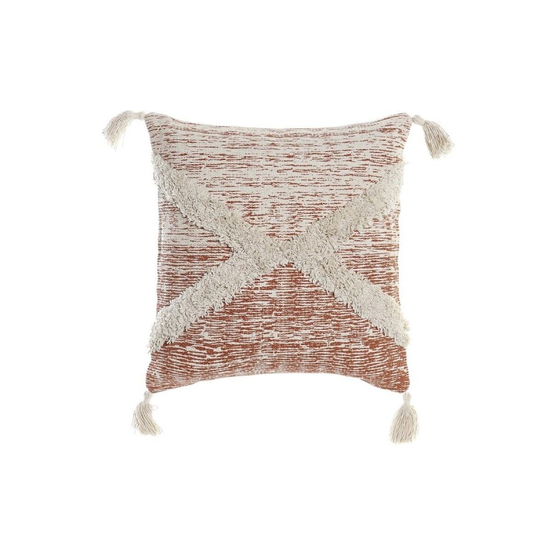 Cushion DKD Home Decor Beige Orange Polyester Cotton Aluminium Fringe (45 x 10 x 45 cm) - Article for the home at wholesale prices