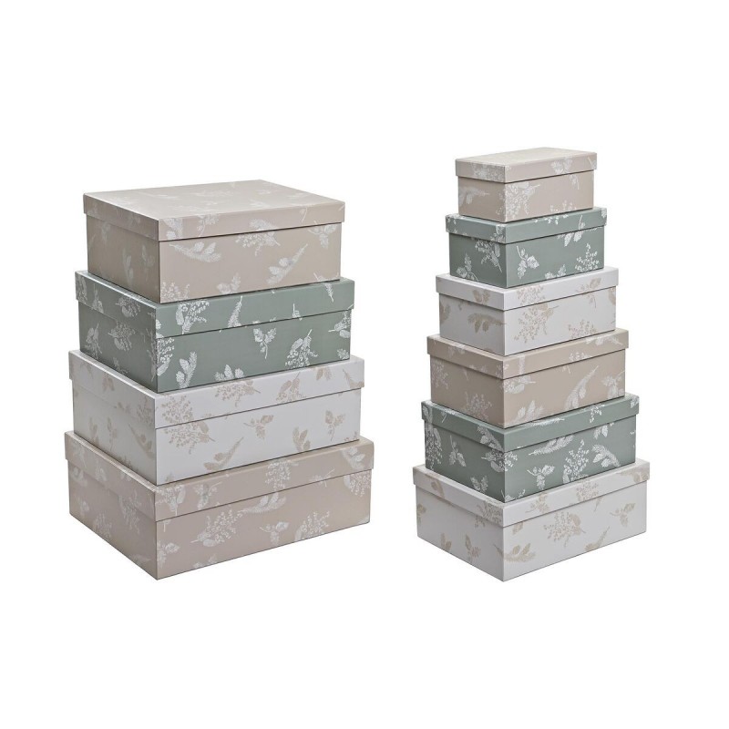 Set of Stackable Storage Boxes DKD Home Decor Beige Brown Green Cardboard (43.5 x 33.5 x 15.5 cm) - Article for the home at wholesale prices