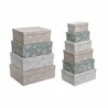 Jeu de Caisses de Rangement Empilables DKD Home Decor Beige Marron Vert Carton (43,5 x 33,5 x 15,5 cm) - Article pour la maison à prix de gros