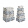 Set of Stackable Storage Boxes DKD Home Decor Bleu Blanc Fleurs Carton (43.5 x 33.5 x 15.5 cm) - Article for the home at wholesale prices