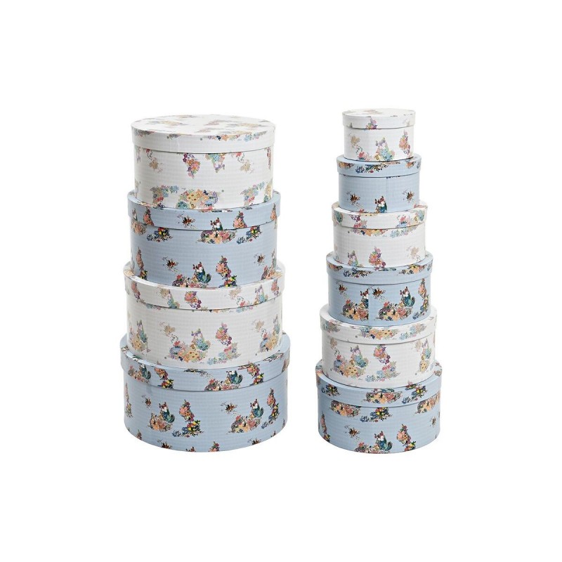 Set of DKD Home Decor Stackable Storage Boxes Round Flowers Cardboard (37.5 x 37.5 x 18 cm) - Article for the home at wholesale prices