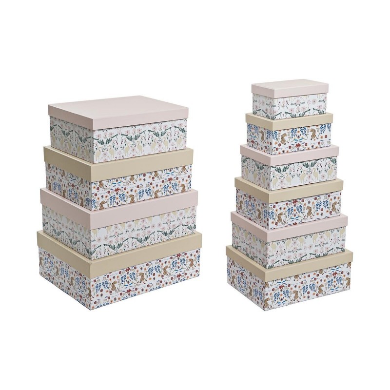 Set of Stackable Storage Boxes DKD Home Decor Animal Flowers Cardboard (43.5 x 33.5 x 15.5 cm) - Article for the home at wholesale prices