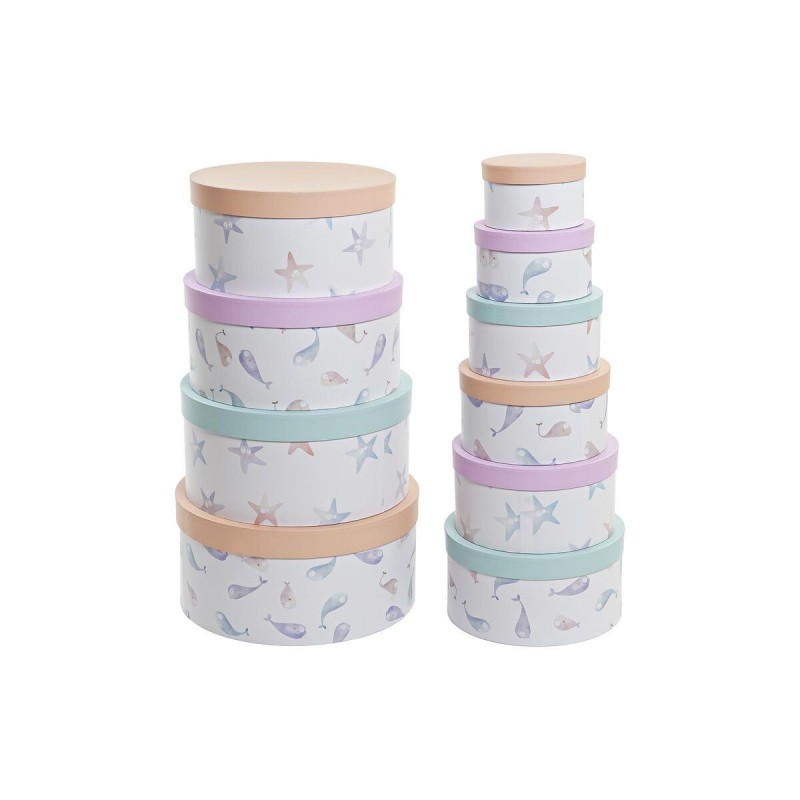 Jeu de Caisses de Rangement Empilables DKD Home Decor Marin Rond Carton (37,5 x 37,5 x 18 cm) - Article pour la maison à prix de gros