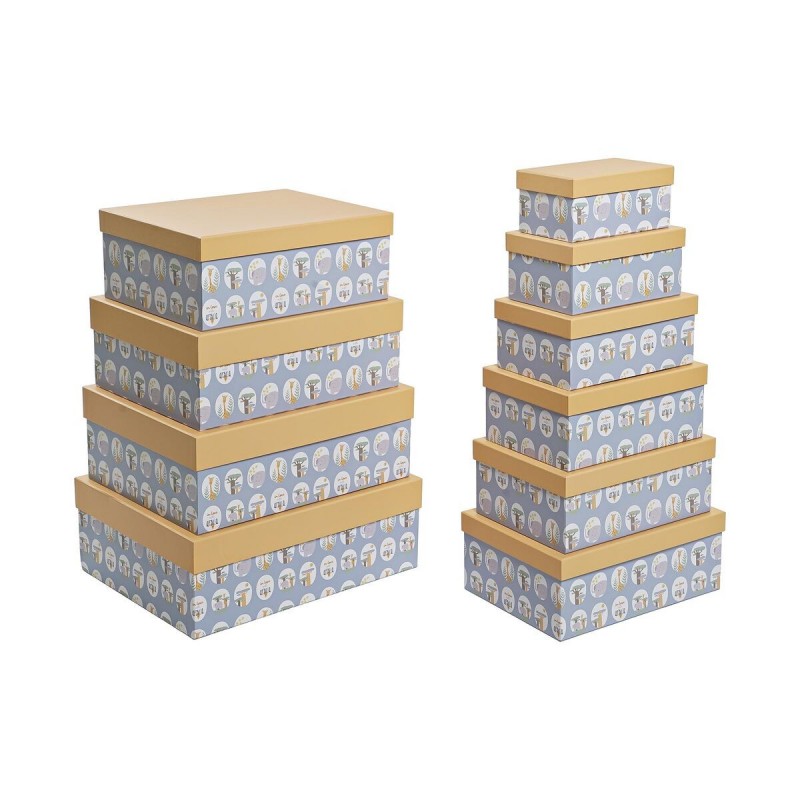 Jeu de Caisses de Rangement Empilables DKD Home Decor animaux Bleu Carton (43,5 x 33,5 x 15,5 cm) - Article pour la maison à prix grossiste