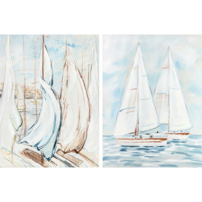 Toile DKD Home Decor Mediterranean Sailboats (90 x 3.7 x 120 cm) (2 Units) - Article for the home at wholesale prices
