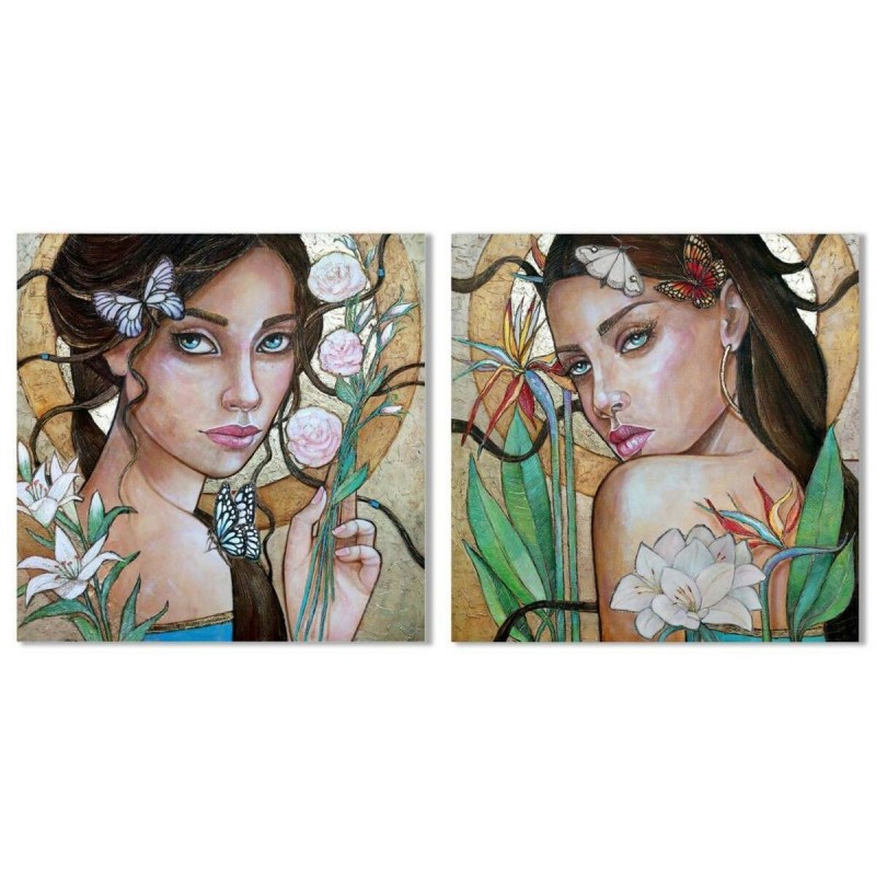 Cadre DKD Home Decor Femme Tropical (80 x 3 x 80 cm) (2 Unités) - Article pour la maison à prix de gros