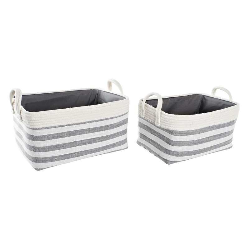 Basketball set DKD Home Decor Stripes Grey Cotton (40 x 30 x 23 cm) (2 pcs) - Article for the home at wholesale prices