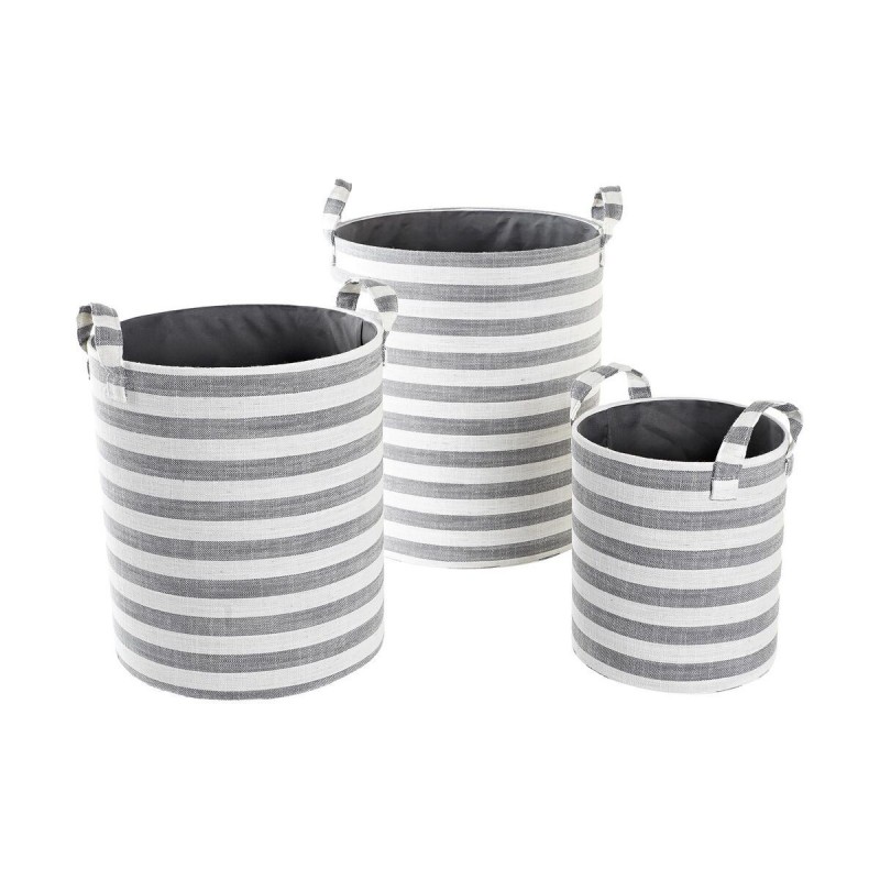 Basketball set DKD Home Decor Grey Cotton Stripes (3 Pieces) (35 x 35 x 40 cm) - Article for the home at wholesale prices
