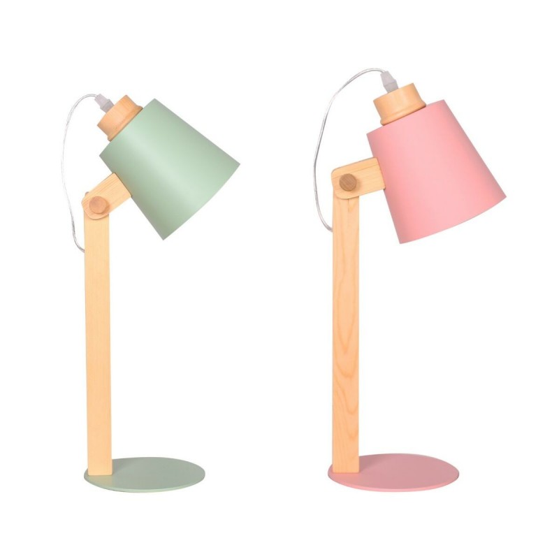 Desk lamp DKD Home Decor Natural Pink Metal Wood Green (2 Units) (18 x 20 x 45 cm) - Article for the home at wholesale prices