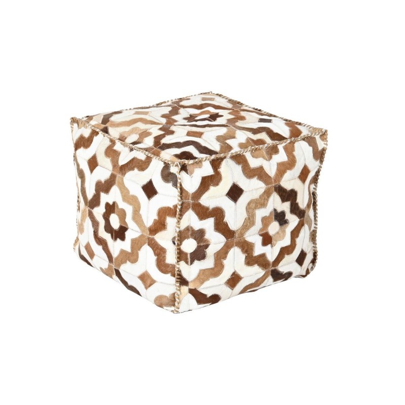 Pouf DKD Home Decor White Brown Polyester Leather (45 x 45 x 40 cm) - Article for the home at wholesale prices