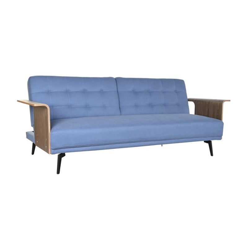 Convertible sofa DKD Home Decor Black Blue Metal Brown Polyester Eucalyptus wood (203 x 87 x 81 cm) - Article for the home at wholesale prices