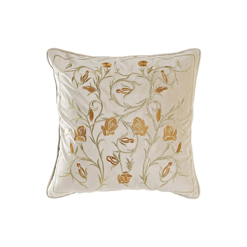 Coussin DKD Home Decor Doré Polyester Fleurs (45 x 10 x 45 cm) - Article pour la maison à prix grossiste