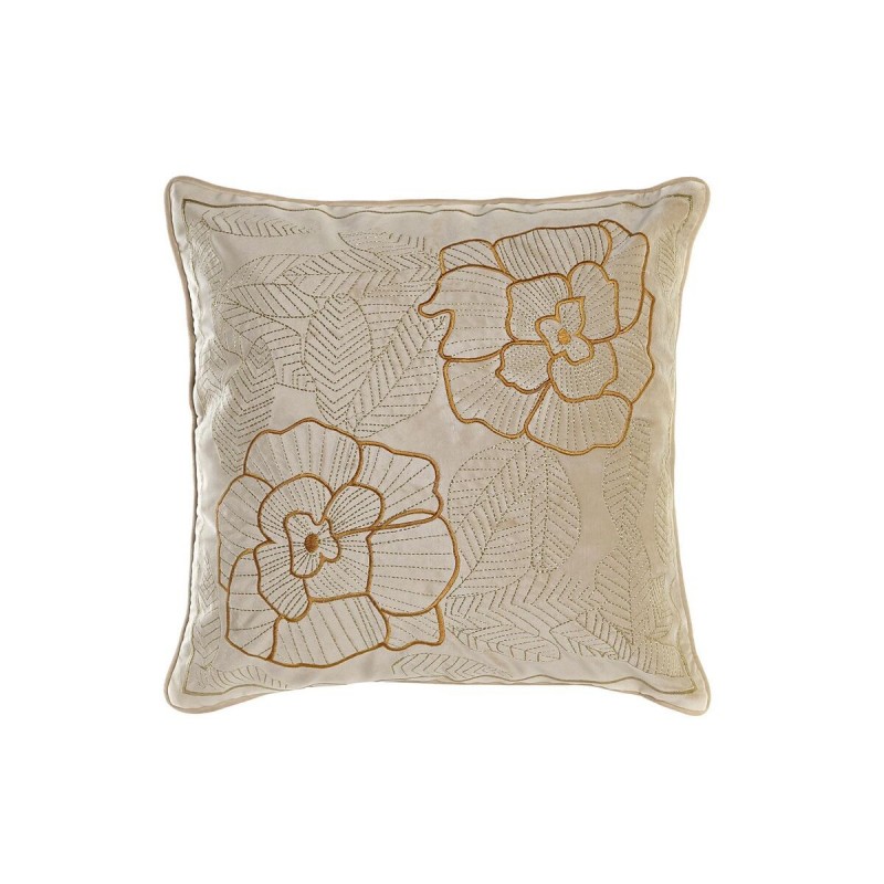 Coussin DKD Home Decor Doré Polyester Fleurs (45 x 10 x 45 cm) à prix de gros - Article pour la maison à prix grossiste