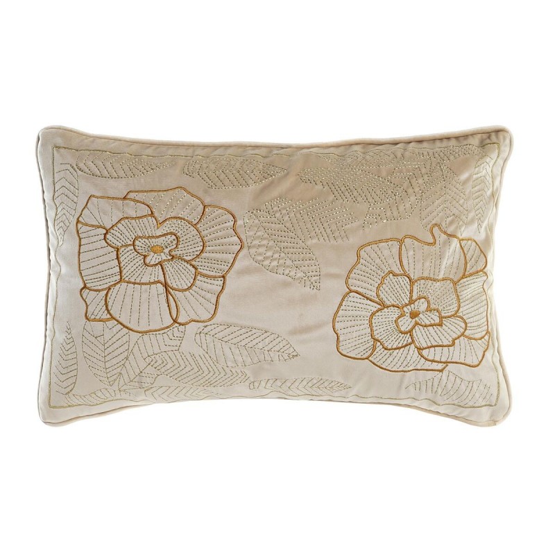 Coussin DKD Home Decor Doré Polyester Fleurs (50 x 10 x 30 cm) - Article pour la maison à prix de gros