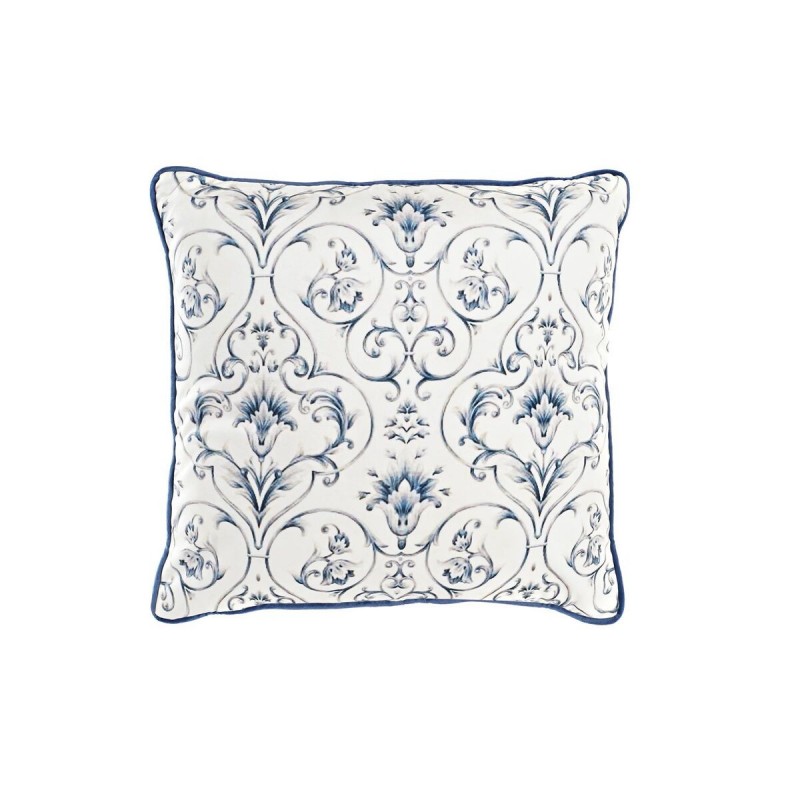 Cushion DKD Home Decor Blue Polyester White Flowers (45 x 10 x 45 cm) - Article for the home at wholesale prices