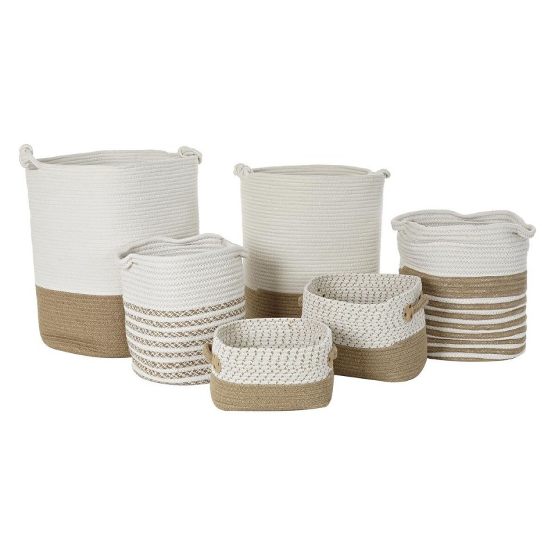 Set de basket DKD Home Decor Blanc Coton Jute (45 x 45 x 54 cm) (6 Pièces) - Article pour la maison à prix de gros