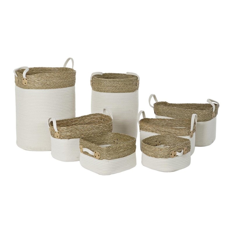 Set de basket DKD Home Decor Blanc Coton Fibre naturelle (41 x 41 x 52,5 cm) (7 Pièces) à prix grossiste - Article pour la maison à prix de gros