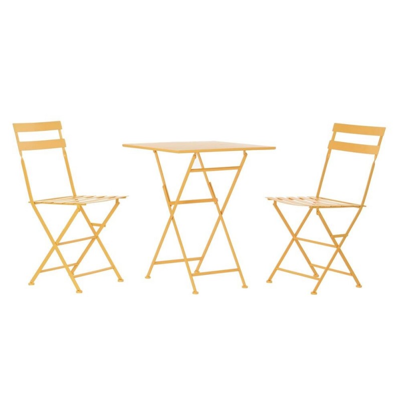 Ensemble Table + 2 Chaises DKD Home Decor Moutarde Métal (60 x 60 x 75 cm)   - Article pour la maison à prix grossiste