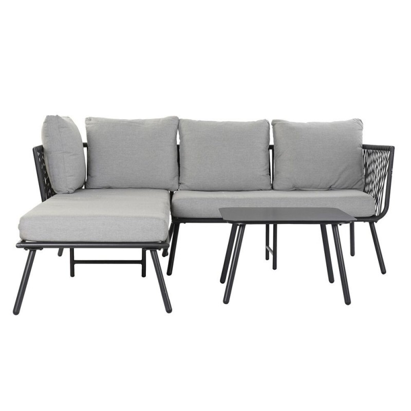 Garden sofa DKD Home Decor Noir Polyester Corde Aluminium (192 x 163 x 86 cm) - Article for the home at wholesale prices