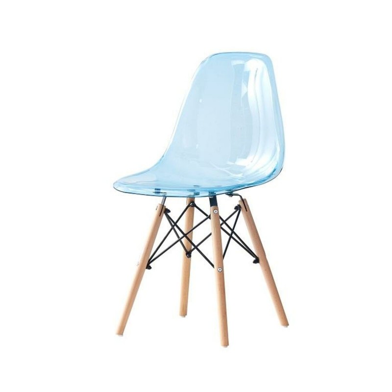 Chaise de Salle à Manger DKD Home Decor Naturel Bleu PVC Bouleau (50 x 46 x 83,5 cm) - Article pour la maison à prix de gros