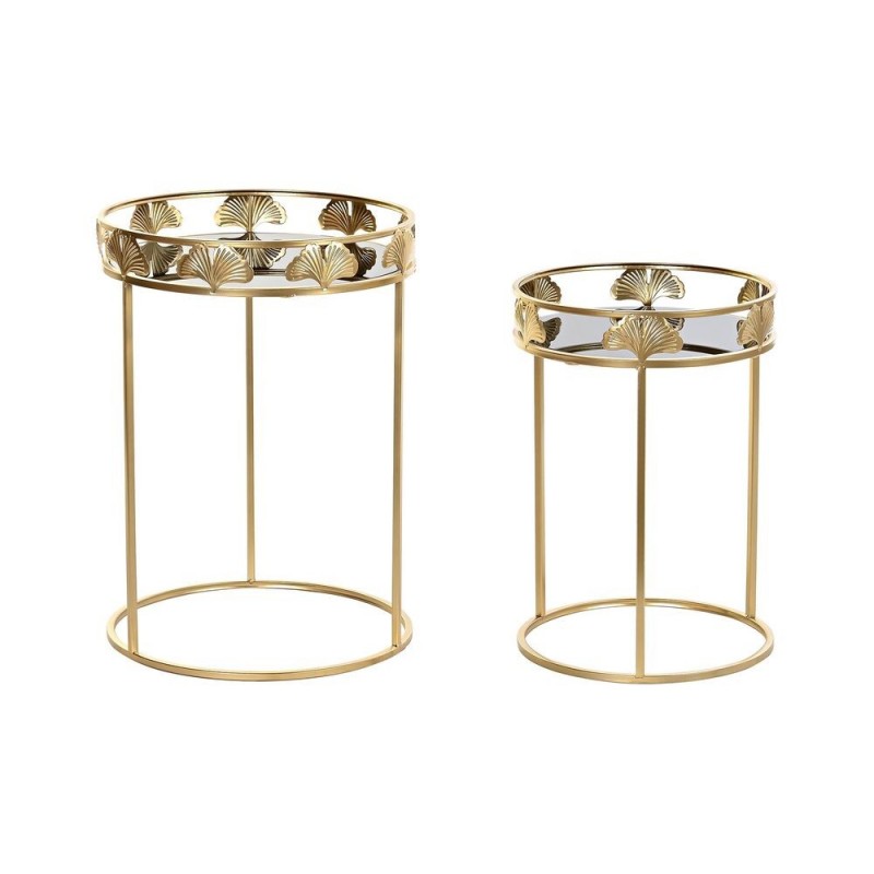 Set of 2 Nesting Tables DKD Home Decor Gold Glass Metal Tropical Plant Leaf (40 x 40 x 56 cm) (2 pcs) - Article for the home at wholesale prices