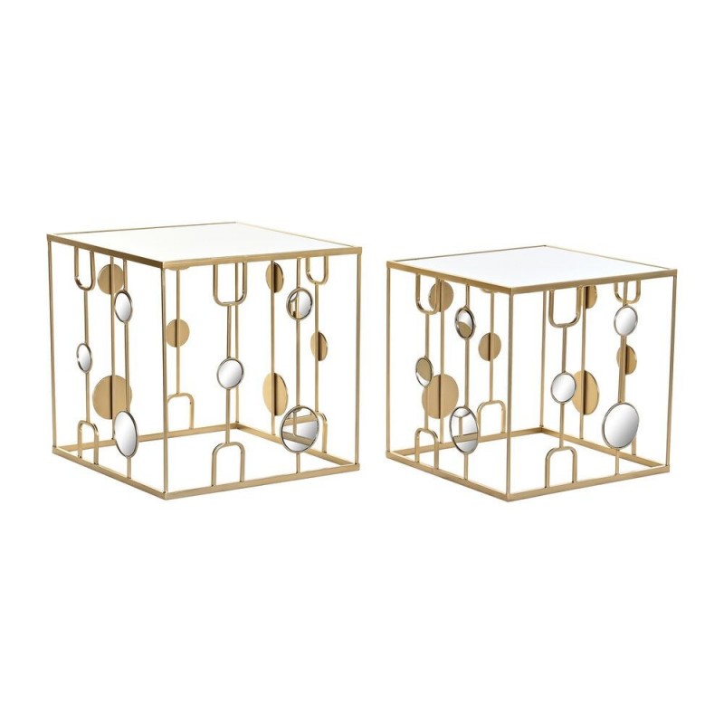 Set of 2 Nesting Tables DKD Home Decor Miroir Doré Métal (50 x 50 x 50 cm) (2 pcs) - Article for the home at wholesale prices