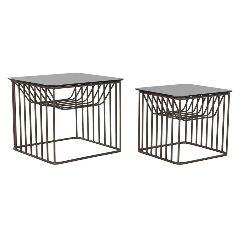 Set of 2 Nesting Tables DKD Home Decor Glass Black Metal Copper (52 x 52 x 44 cm) (2 pcs) - Article for the home at wholesale prices