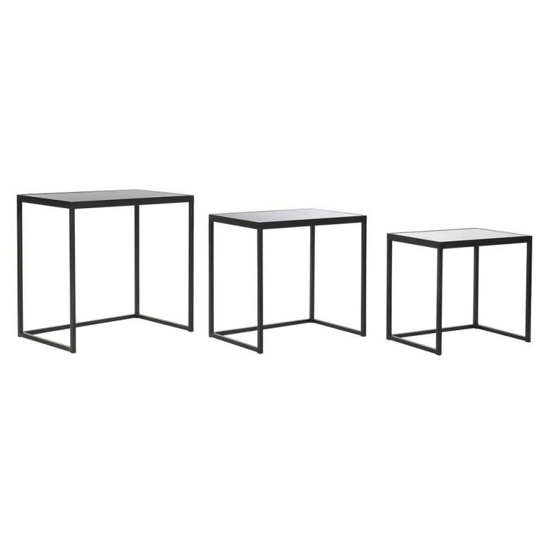 Set de 3 Tables Gigognes DKD Home Decor Verre Noir Métal (58 x 36,5 x 53,5 cm) (3 pcs) à prix de gros - Article pour la maison à prix grossiste