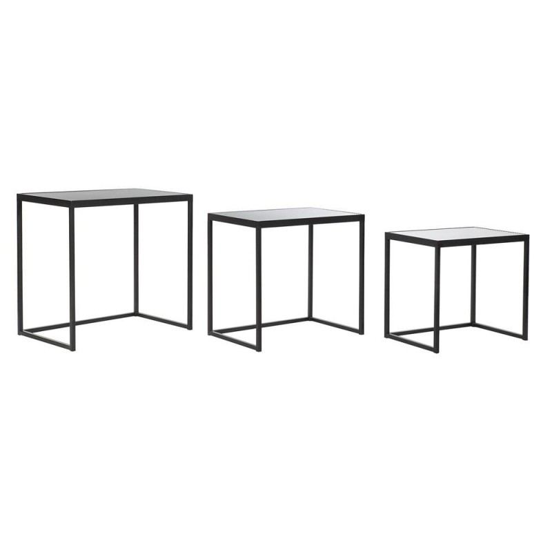 Set of 3 DKD Home Decor Nesting Tables Glass Black Metal (58 x 36.5 x 53.5 cm) (3 pcs) - Article for the home at wholesale prices